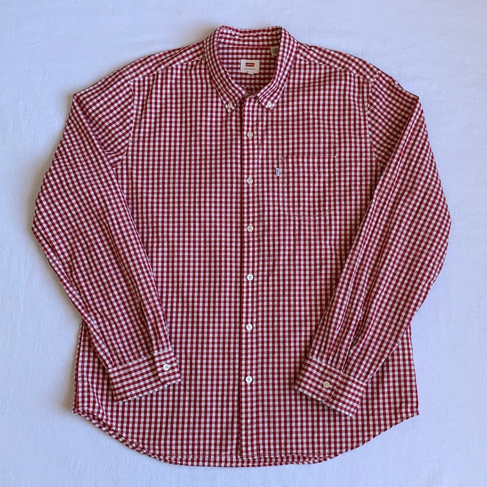 Levi’s Red & White Gingham 100% Cotton Long Sleeve Men’s Button Down Shirt XXL